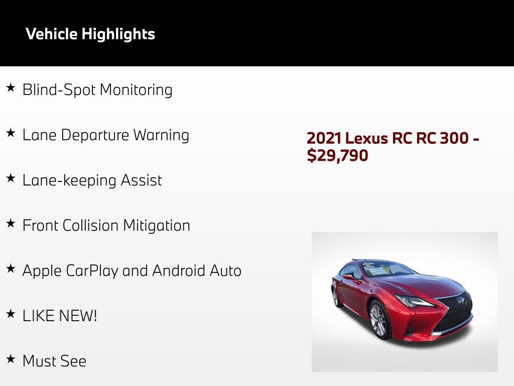Used 2021 Lexus RC 300 w/ Accessory Package RWD image 53