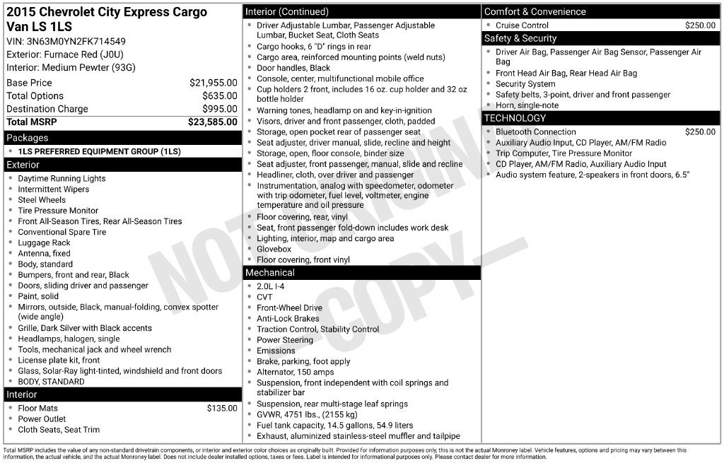 Used 2015 Chevrolet City Express LS FWD image 20