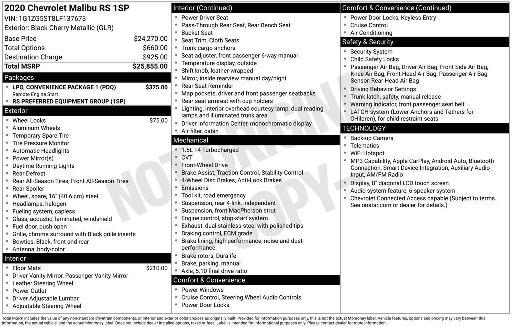 Used 2020 Chevrolet Malibu RS w/ LPO, Convenience Package 1 FWD image 26