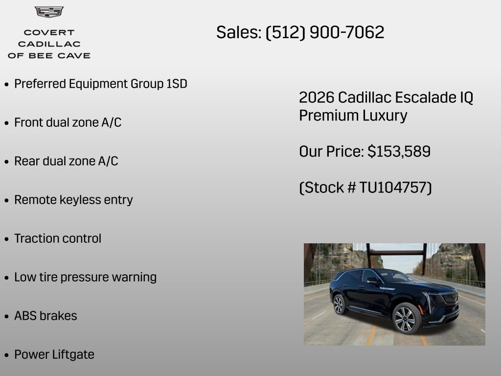 New 2026 Cadillac Escalade IQ Luxury 2 w/ LPO, Floor Liner Package AWD/4WD image 6