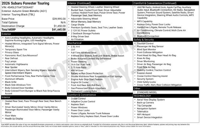 Certified 2026 Subaru Forester Touring AWD/4WD image 7