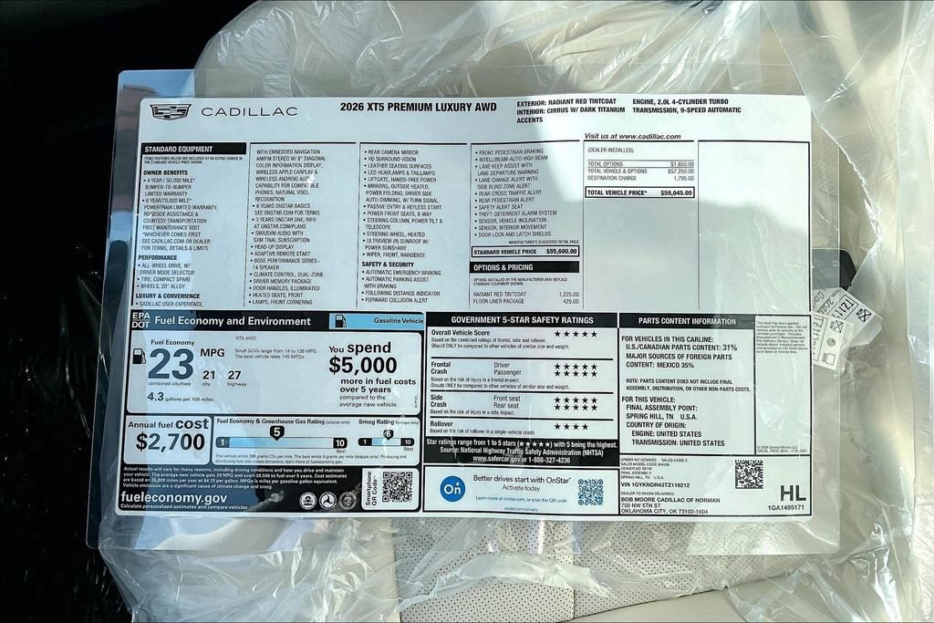 New 2026 Cadillac XT5 Premium Luxury w/ LPO, Floor Liner Package AWD/4WD image 13