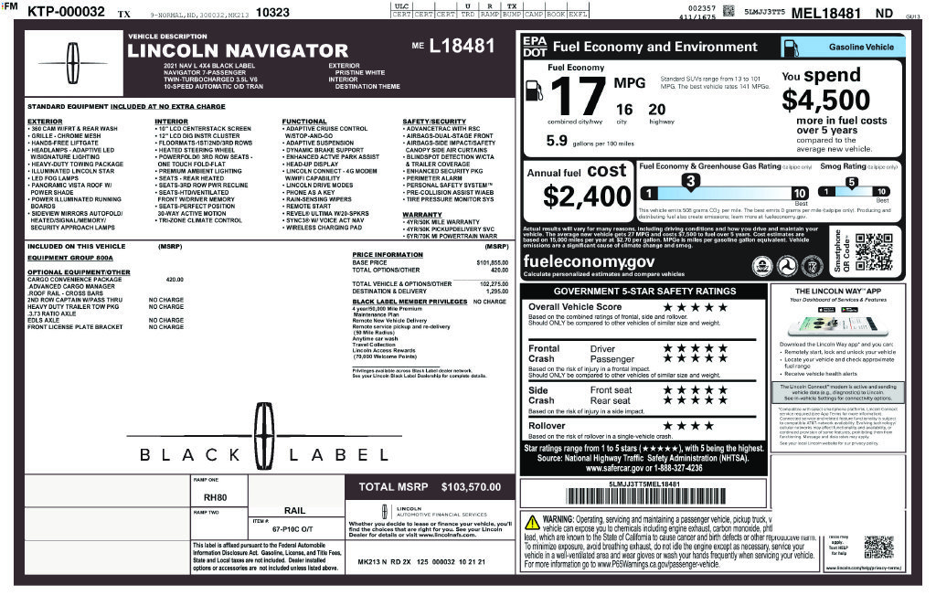 Used 2021 Lincoln Navigator L Black Label w/ Cargo Convenience Package AWD/4WD image 45