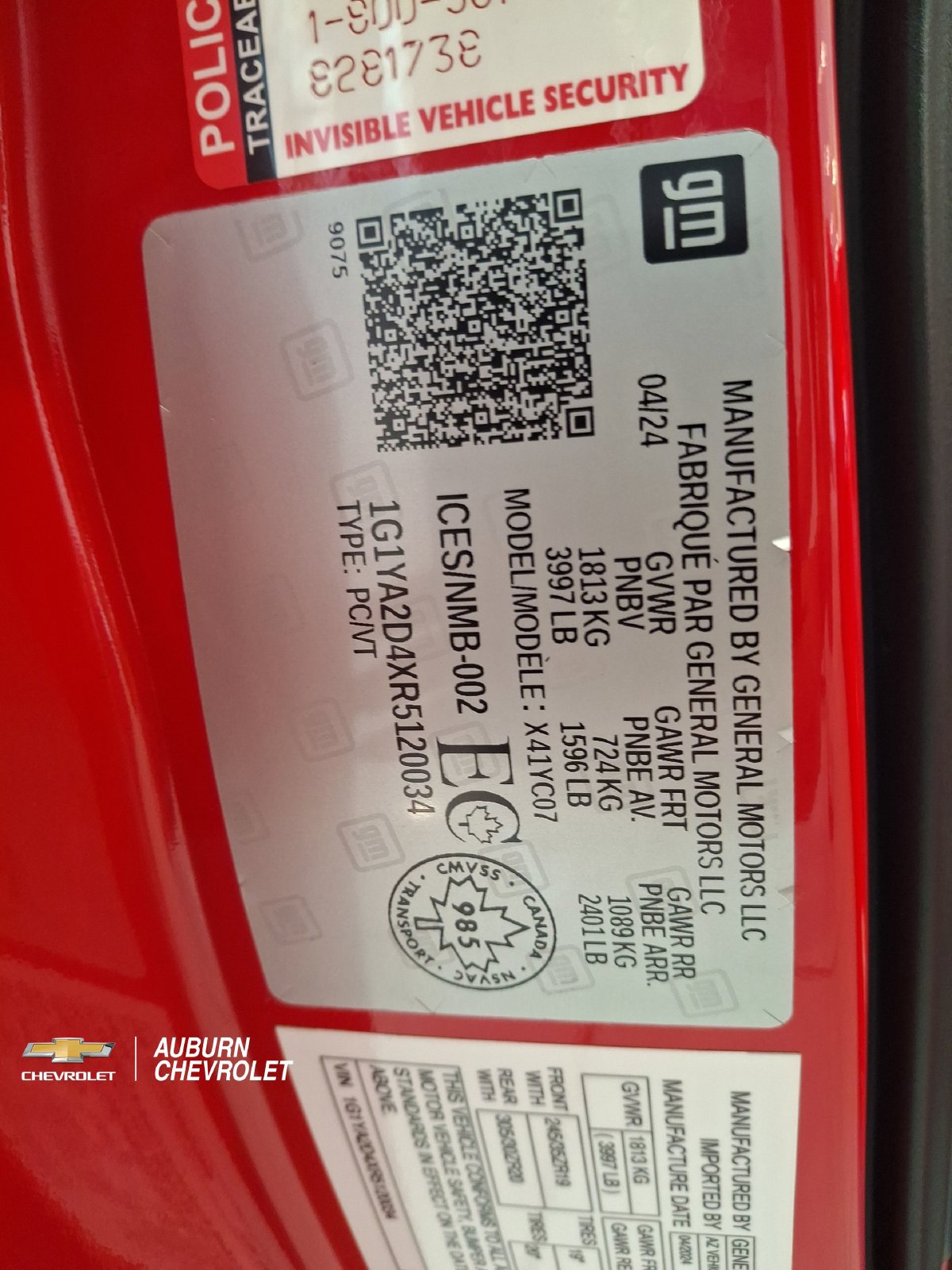 Certified 2024 Chevrolet Corvette Stingray Coupe w/ Battery Protection Package RWD image 19