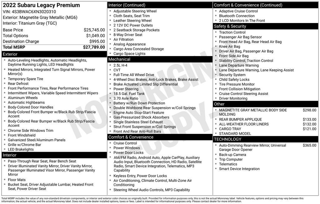 Certified 2022 Subaru Legacy Premium image 8