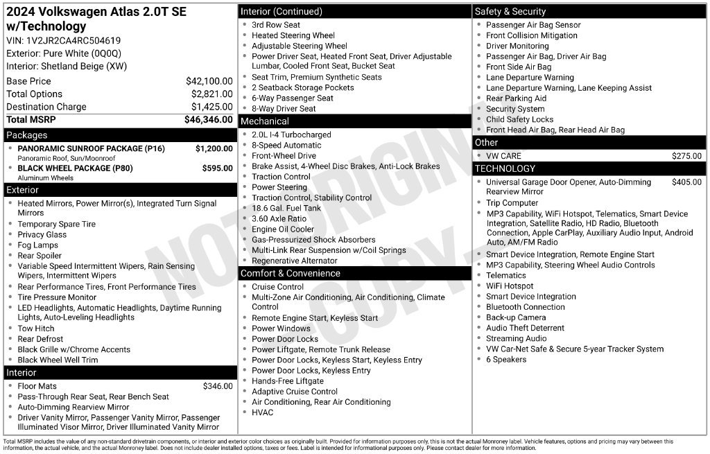 Used 2024 Volkswagen Atlas SE w/ Panoramic Sunroof Package FWD image 10