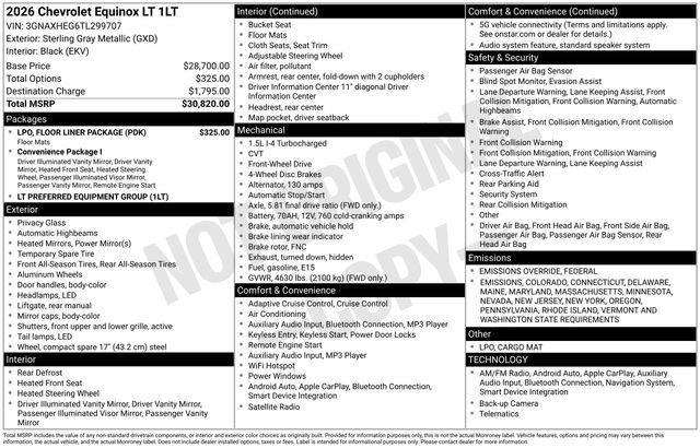 New 2026 Chevrolet Equinox LT w/ LPO, Floor Liner Package image 4