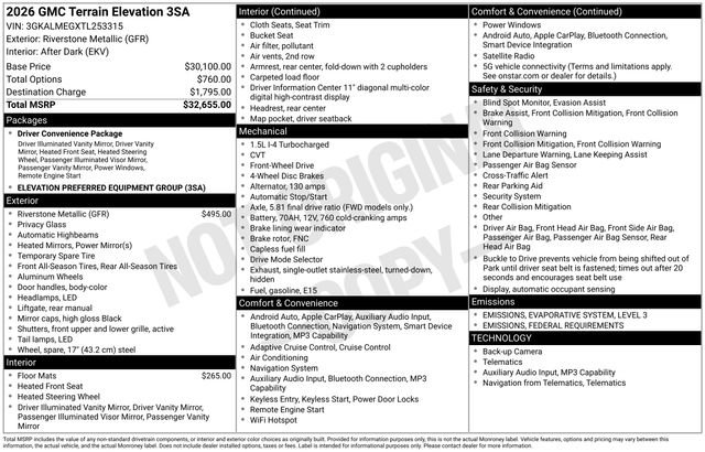 New 2026 GMC Terrain Elevation