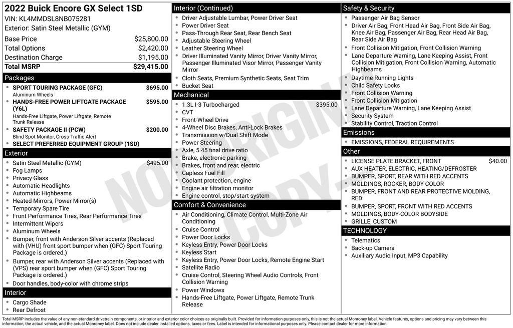 Used 2022 Buick Encore GX Select w/ Sport Touring Package image 31