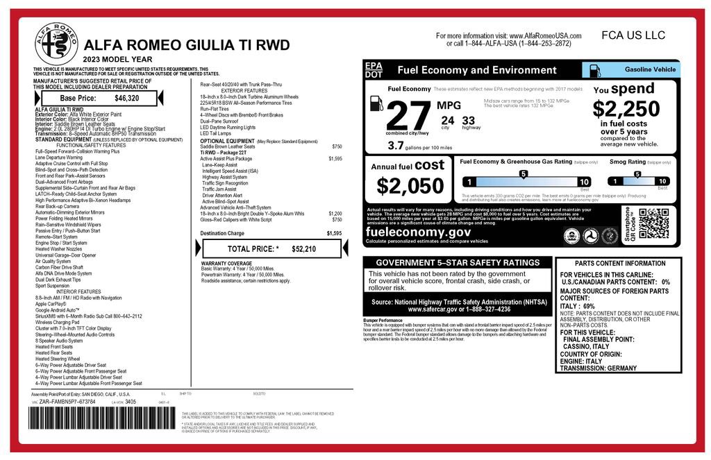 Used 2023 Alfa Romeo Giulia Ti w/ Active Assist Plus Package RWD image 2