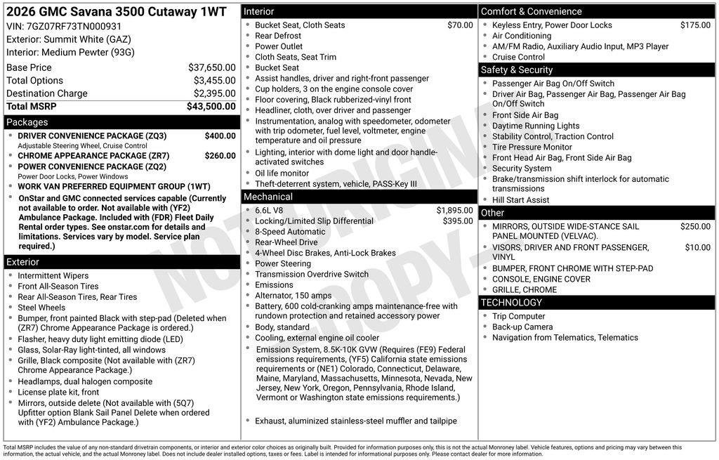 New 2026 GMC Savana 3500 w/ Power Convenience Package RWD image 4