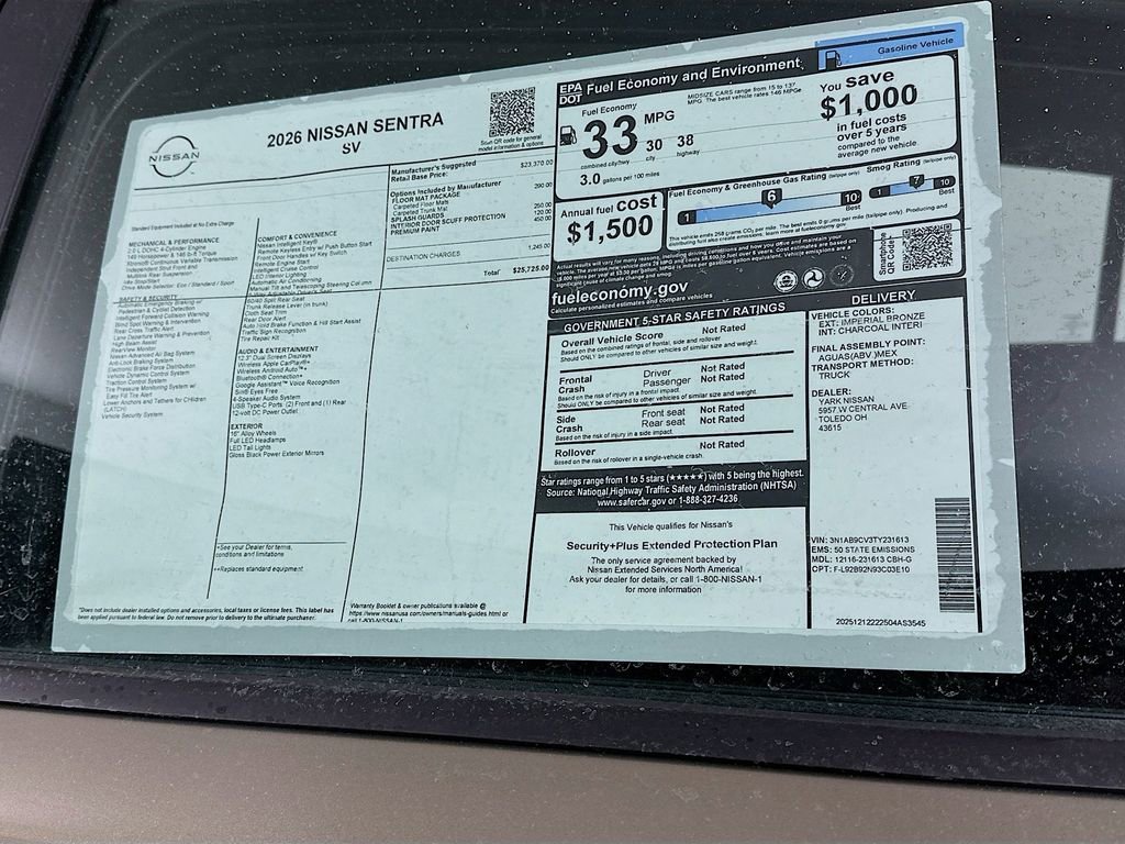 New 2026 Nissan Sentra SV w/ Floor Mat Package image 13