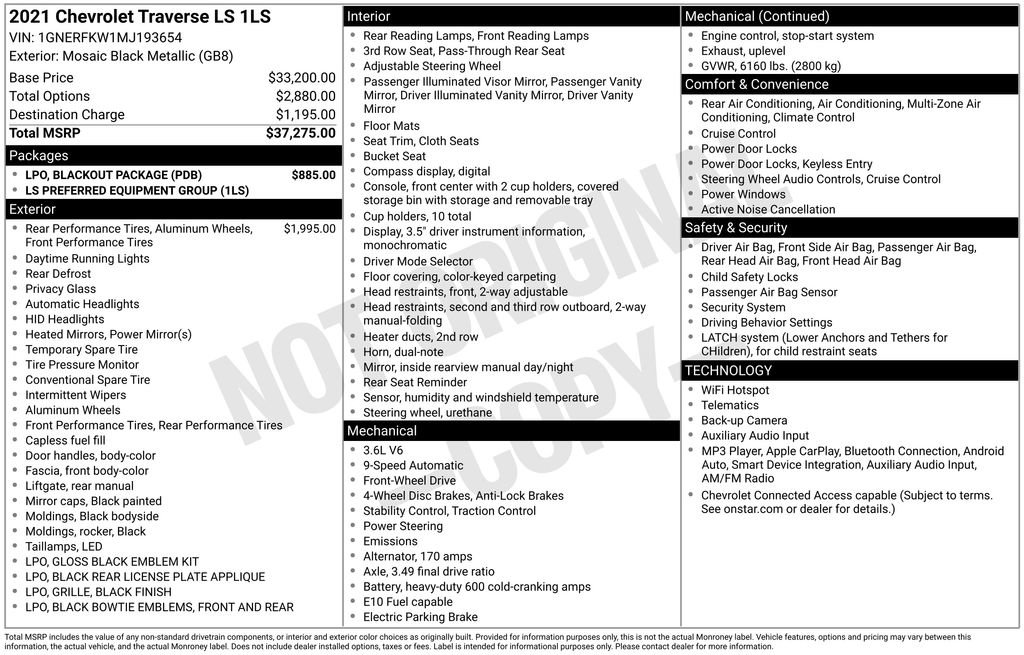 Used 2021 Chevrolet Traverse LS w/ LPO, Blackout Package FWD image 5