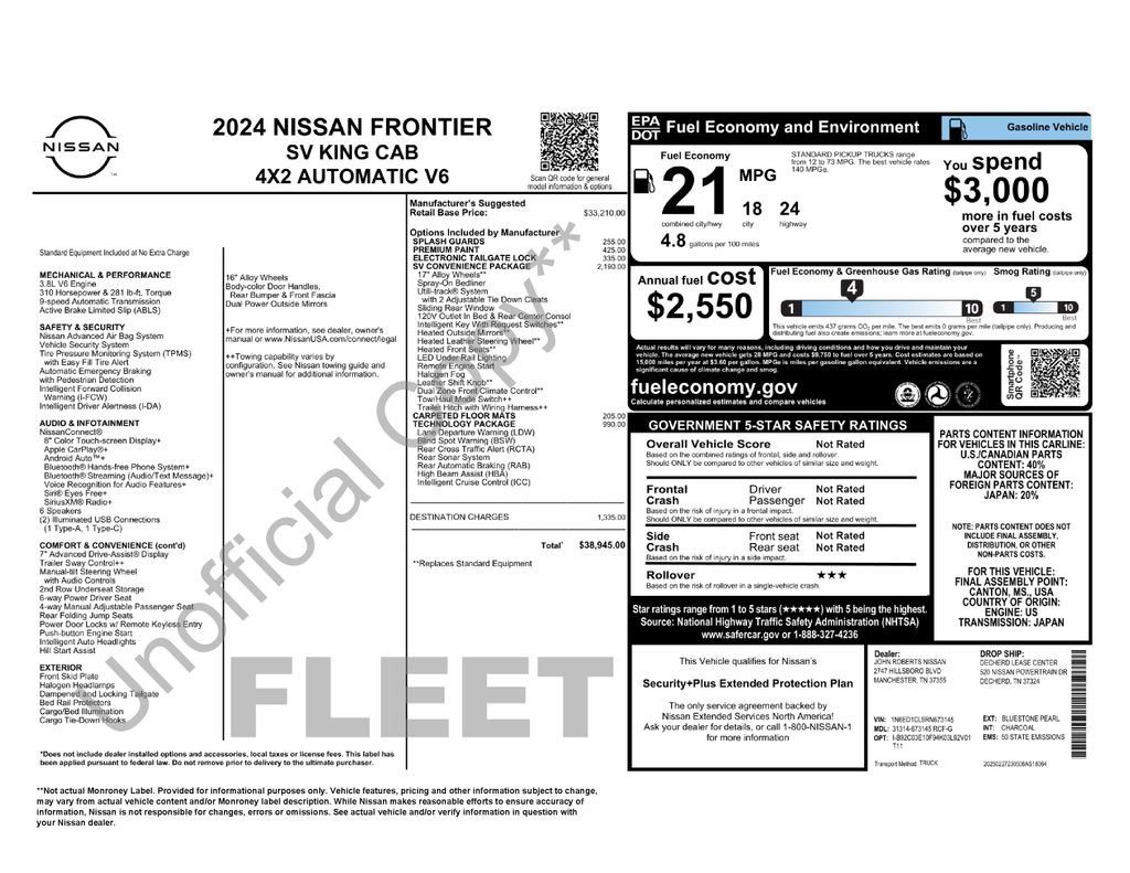 Certified 2024 Nissan Frontier SV w/ SV Convenience Package RWD image 7