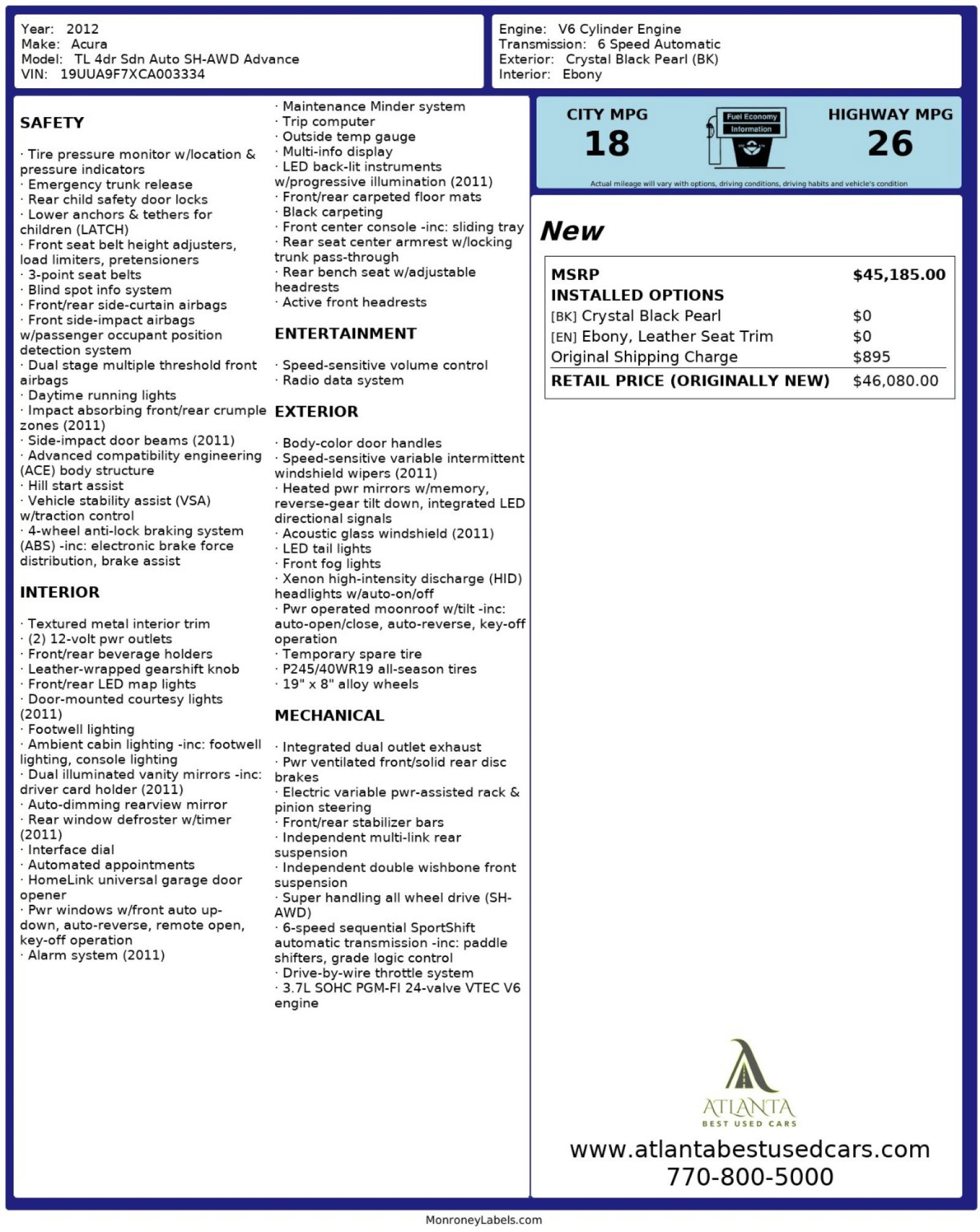 Used 2012 Acura TL SH-AWD image 51