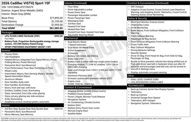 New 2026 Cadillac Vistiq Sport w/ LPO, Floor Liner Package image 48