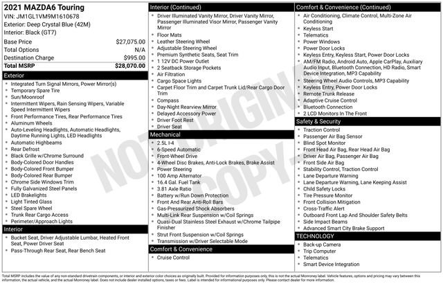 Certified 2021 MAZDA MAZDA6 Touring FWD image 30