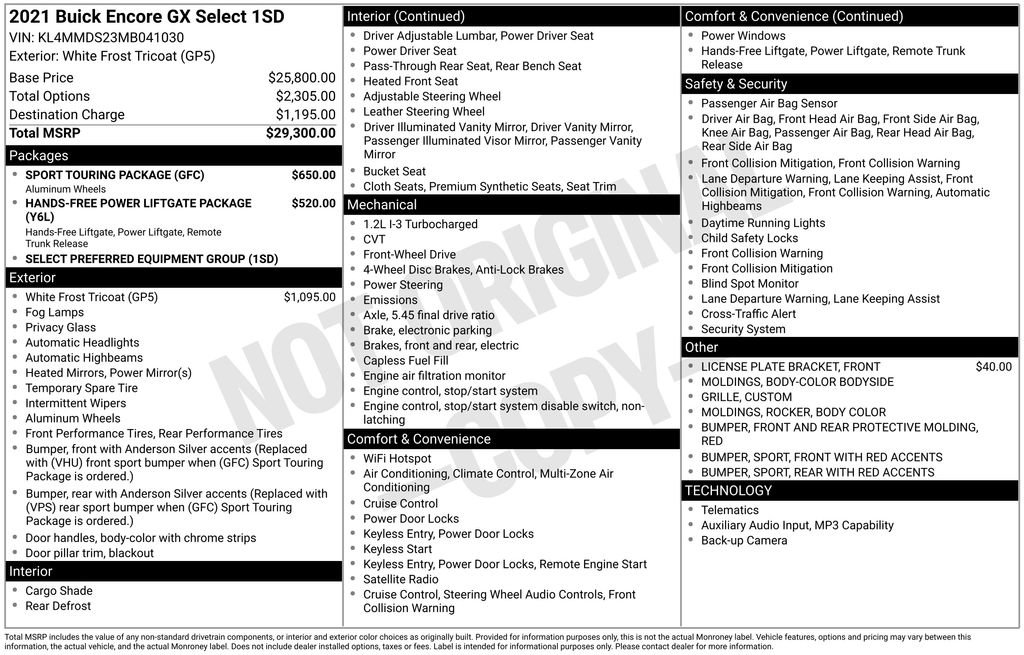 Used 2021 Buick Encore GX Select w/ Sport Touring Package FWD image 6