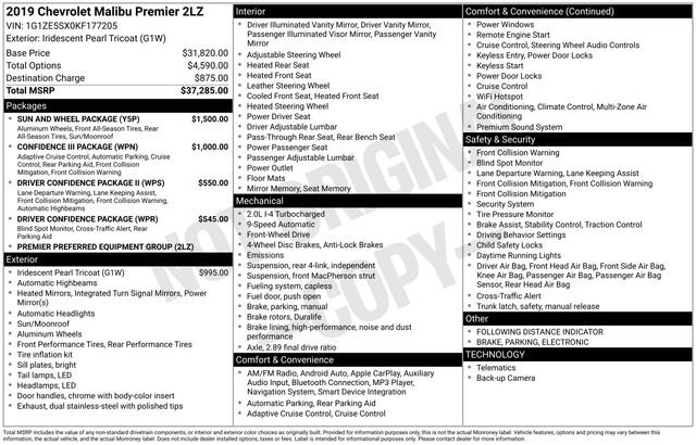 Used 2019 Chevrolet Malibu Premier w/ Sun and Wheel Package image 22