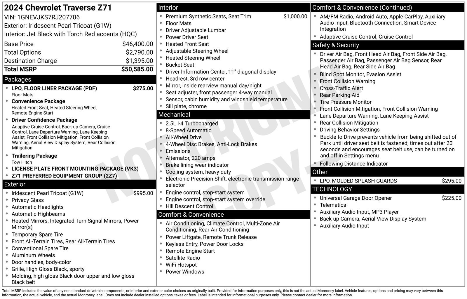 Certified 2024 Chevrolet Traverse Z71 w/ LPO, Floor Liner Package image 14