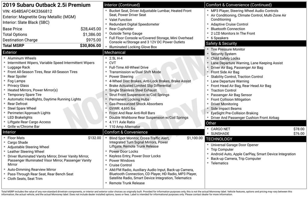 Used 2019 Subaru Outback 2.5i Premium image 31