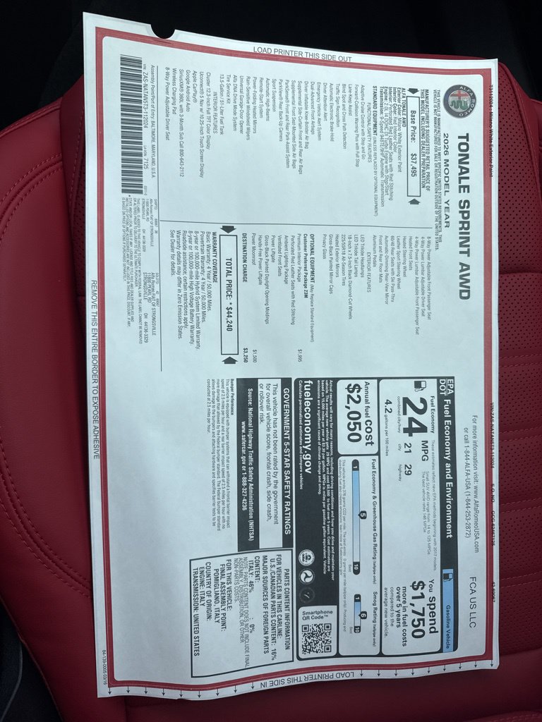 New 2026 Alfa Romeo Tonale w/ Red Premium Package AWD/4WD image 26