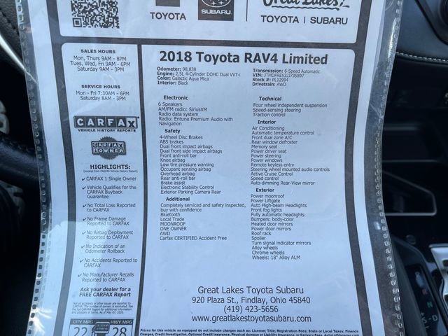 Used 2018 Toyota RAV4 Limited w/ All Weather Liner Package AWD/4WD image 27
