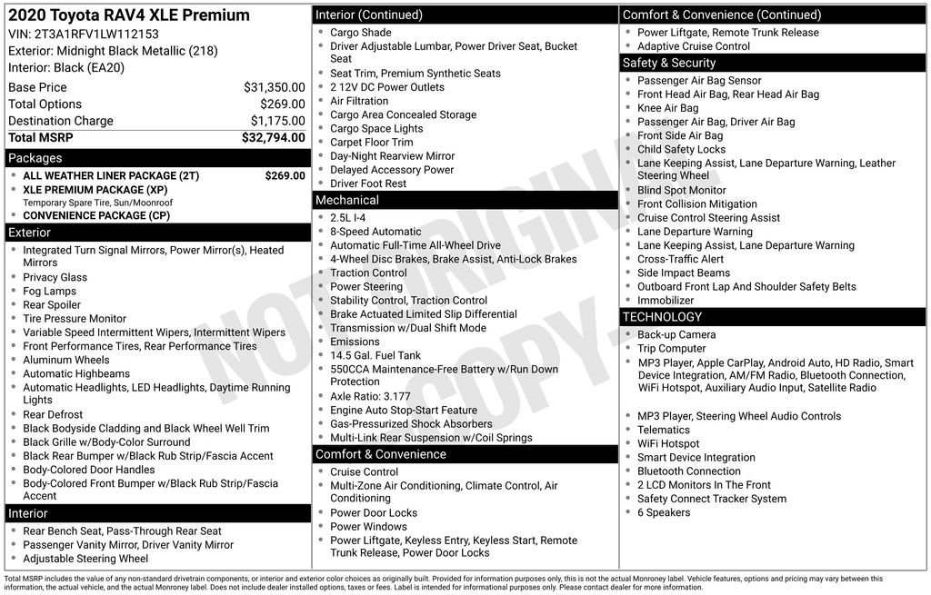 Used 2020 Toyota RAV4 XLE Premium w/ All Weather Liner Package AWD/4WD image 3