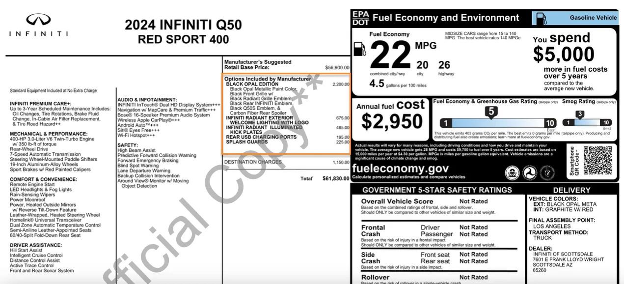 Used 2024 INFINITI Q50 Red Sport 400 w/ Black Opal Edition image 2