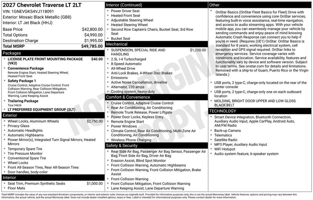 New 2027 Chevrolet Traverse LT AWD/4WD image 6