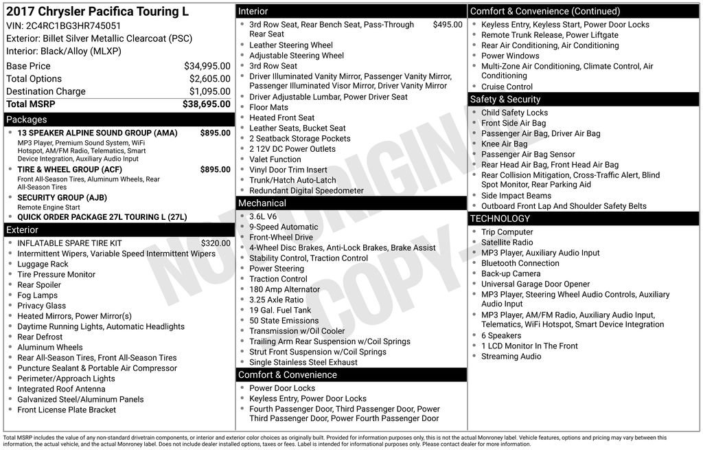 Used 2017 Chrysler Pacifica Touring-L w/ Tire & Wheel Group FWD image 41