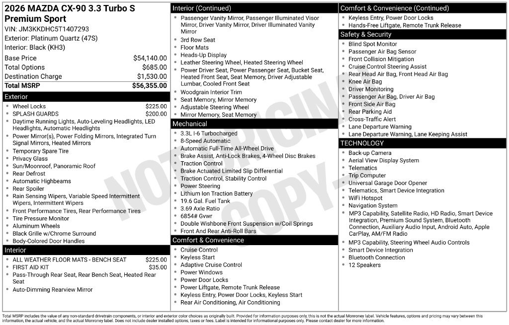 New 2026 MAZDA CX-90 3.3 Turbo S w/ Premium Package AWD/4WD image 4