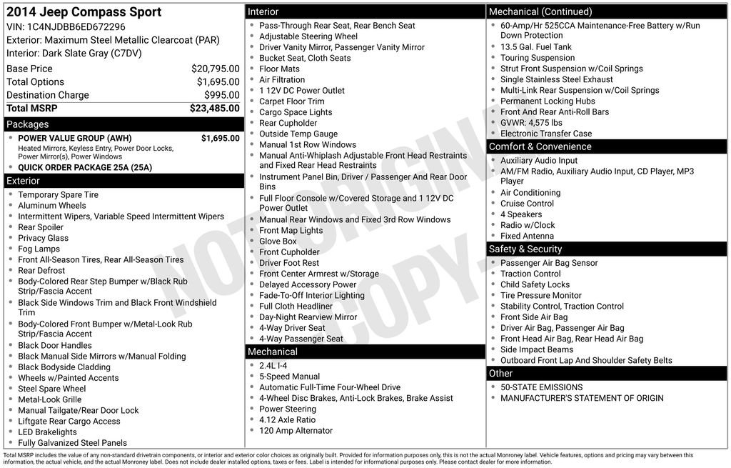 Used 2014 Jeep Compass Sport w/ Power Value Group image 29