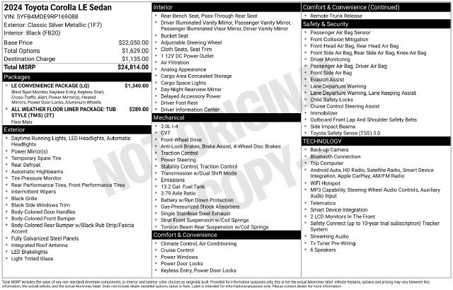 Certified 2024 Toyota Corolla LE w/ LE Convenience Package FWD image 31