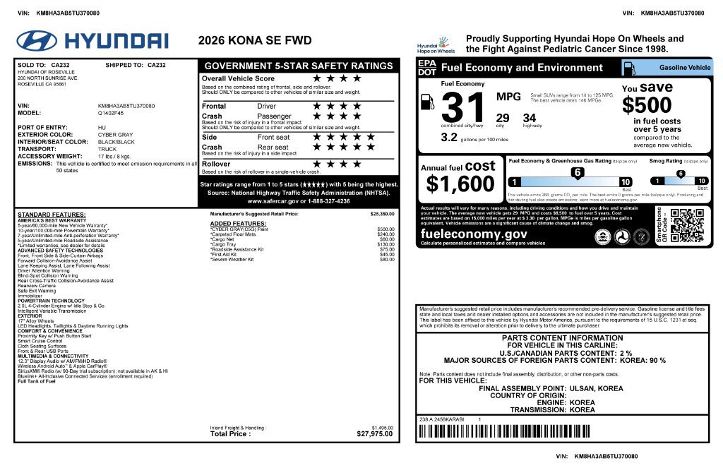 Used 2026 Hyundai Kona SE FWD image 4