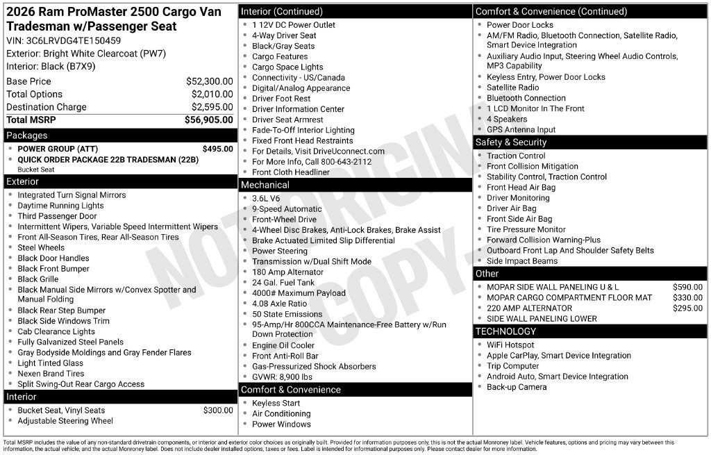 New 2026 RAM ProMaster 2500 w/ Power Group FWD image 6
