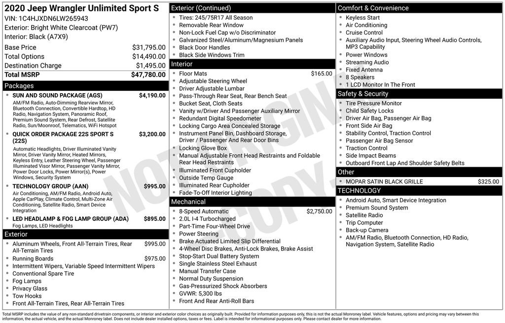 Used 2020 Jeep Wrangler Unlimited Sport S w/ Sun And Sound Package image 6