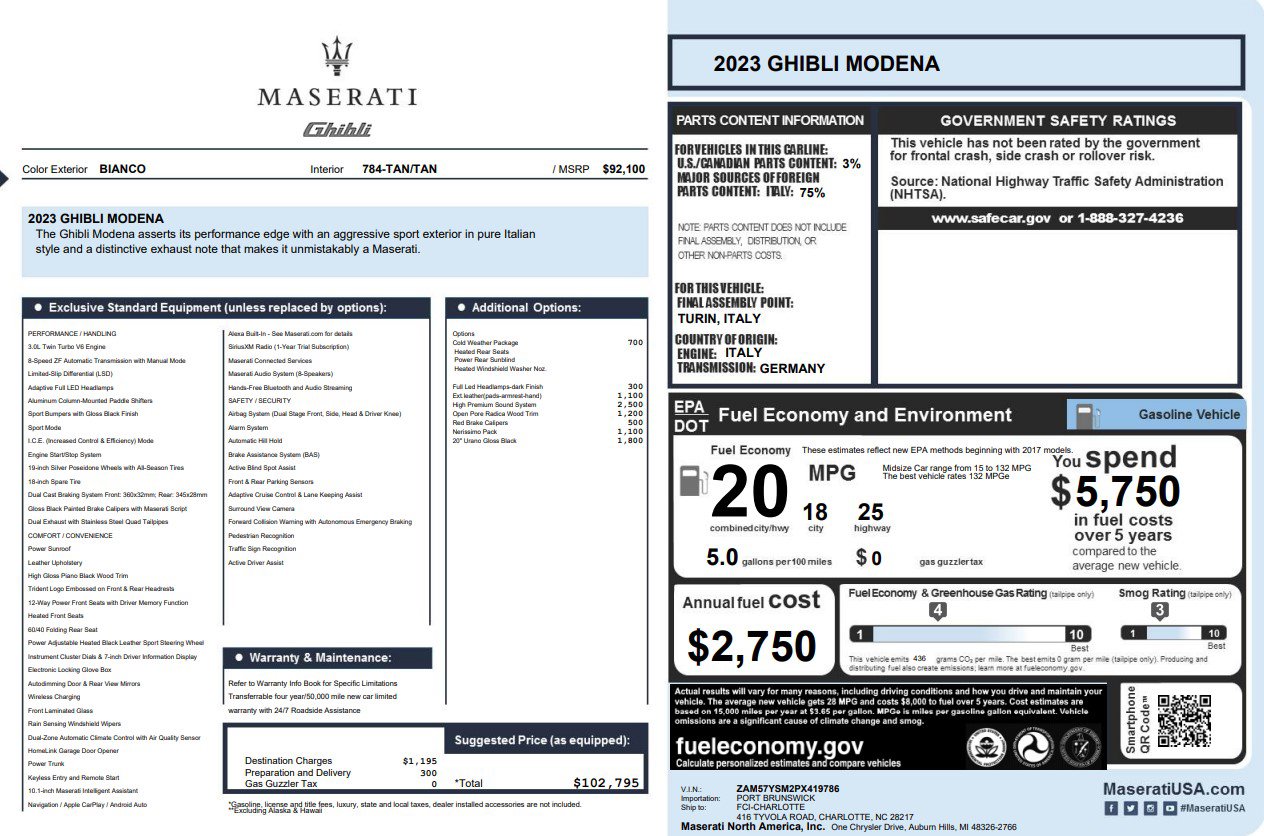 Used 2023 Maserati Ghibli Modena RWD image 1