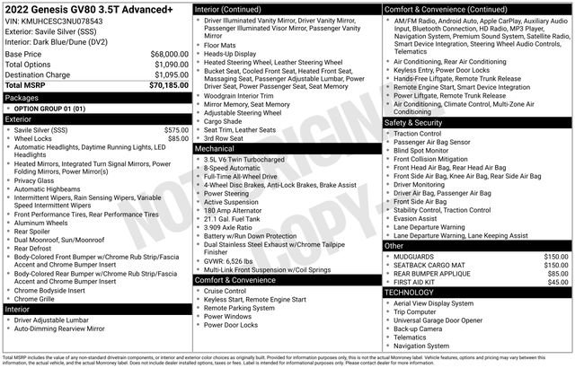 Used 2022 Genesis GV80 3.5T Advanced + image 44