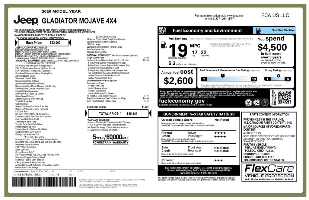 Certified 2026 Jeep Gladiator Mojave AWD/4WD image 4