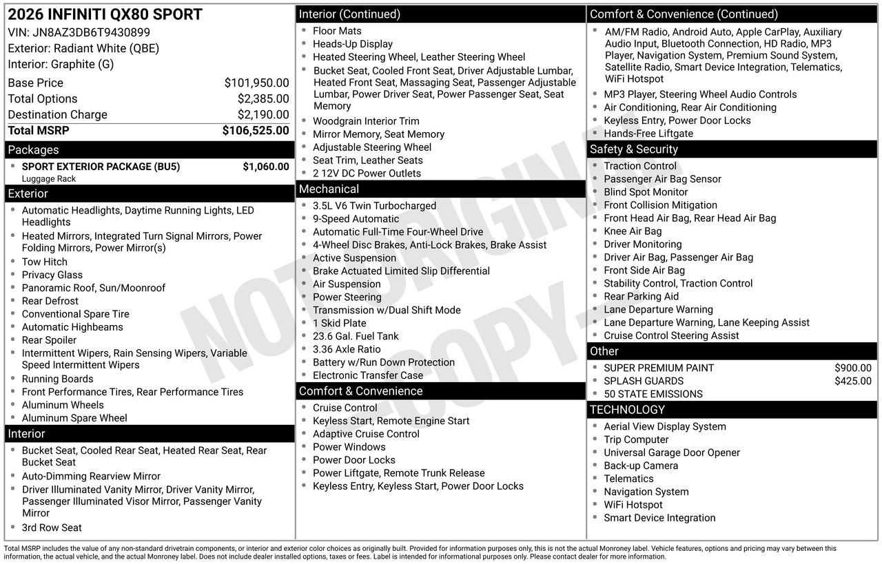 Certified 2026 INFINITI QX80 4WD w/ Sport Exterior Package image 35