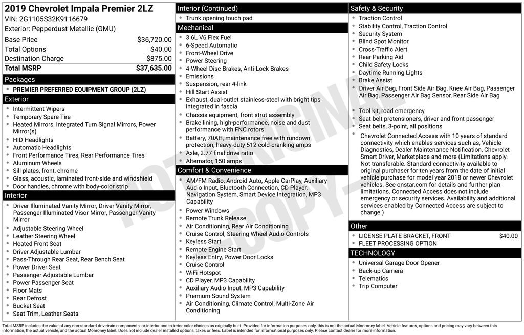 Certified 2019 Chevrolet Impala Premier FWD image 22