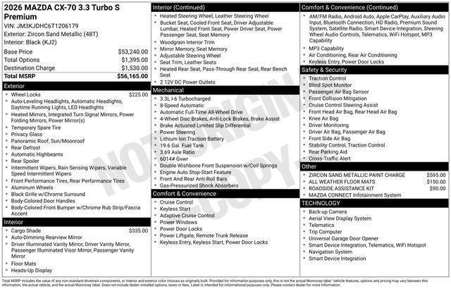 New 2026 MAZDA CX-70 3.3 Turbo S w/ Premium Package AWD/4WD image 38