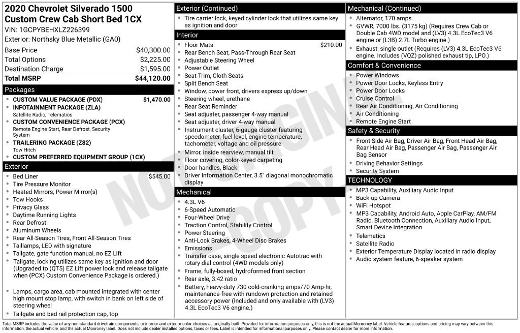 Used 2020 Chevrolet Silverado 1500 Custom w/ Custom Value Package AWD/4WD image 2