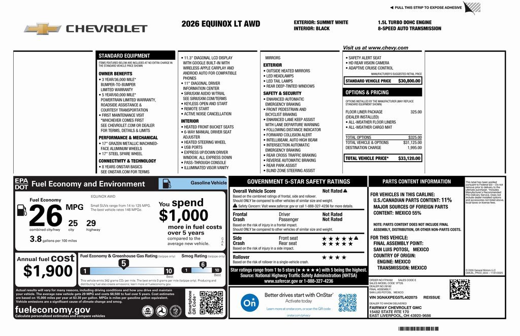 New 2026 Chevrolet Equinox LT w/ LPO, Floor Liner Package image 4