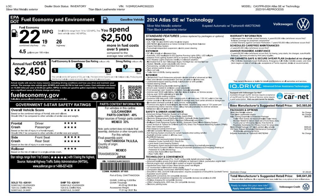 Used 2024 Volkswagen Atlas SE AWD/4WD image 3