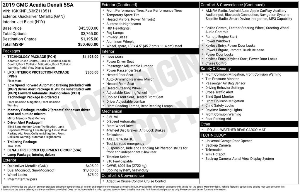 Used 2019 GMC Acadia Denali w/ Technology Package FWD image 59
