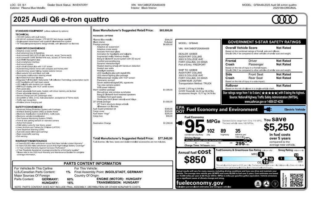 Used 2025 Audi Q6 e-tron Prestige w/ Black Warm Weather Package AWD/4WD image 3