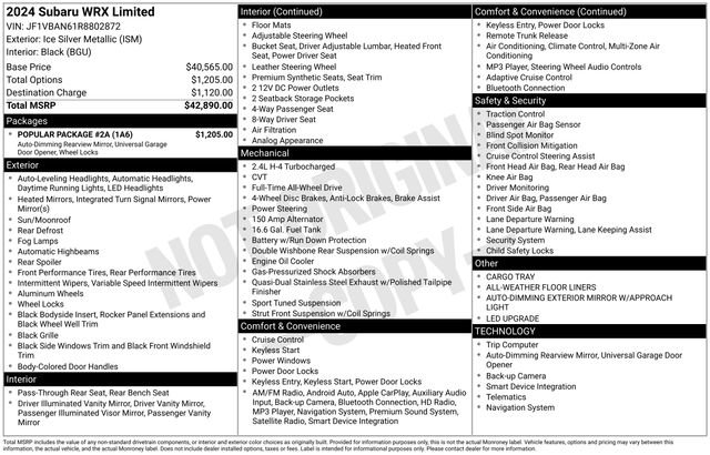 Used 2024 Subaru WRX Limited w/ Popular Package #2A image 29