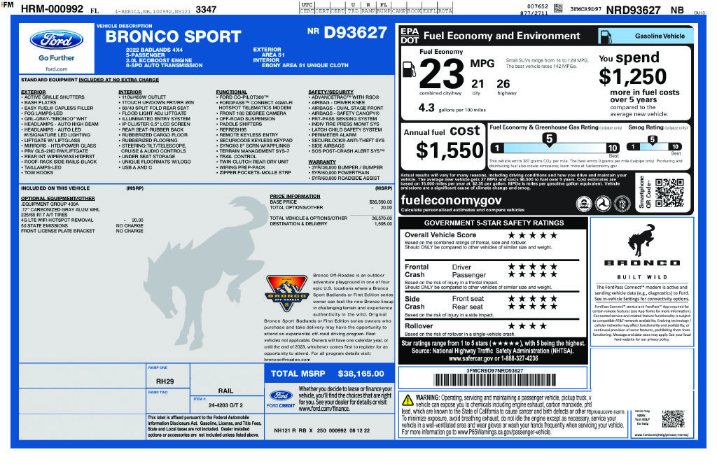 Certified 2022 Ford Bronco Sport Badlands AWD/4WD image 5